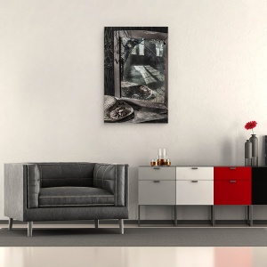 Tablou canvas - Valul Memoriei, Natura Moarta, Oglinda, Palarie, Vechi, Uitat, 60 x 90 cm - Img 2