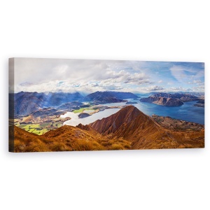 Tablou Canvas - Varful Lui Roy, Munti, Lumina Soarelui, Panorama, Noua Zeelanda, 30 x 90 cm