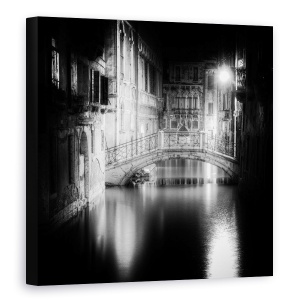 Tablou Canvas - Venetia, Alb-Negru, Canal, Italia, Noapte, Alee, 60 x 60 cm