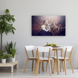 Tablou canvas - Vicontesa, Lup, Femeie, Padure, Stare De Spirit, Portret, 50 x 80 cm - Img 4