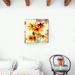 Tablou canvas vintage floral galben 60x60 cm decor interior
