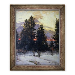 Tablou inramat - Abram Efimovich Arkhipov - Apusul soarelui peste un peisaj de iarna, 70 x 85 cm