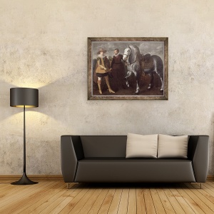 Tablou inramat - Adriaen I van Nieulandt - Portret De Un Gentleman Cu Calul Sau si Mirele, 60 x 80 cm - Img 2