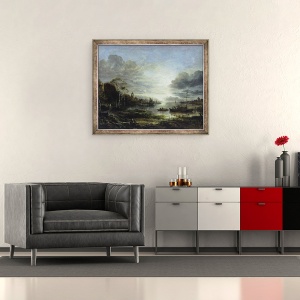 Tablou inramat - Aert van der Neer - Peisaj in lumina lunii, 70 x 85 cm - Img 2