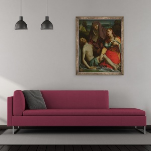 Tablou inramat - Agnolo di Cosimo Bronzino - Hristos mort intre Fecioara si Maria Magdalena, 70 x 85 cm - Img 2
