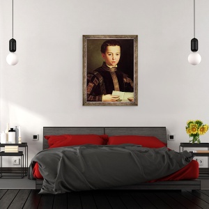 Tablou inramat - Agnolo di Cosimo Bronzino - Portret De Francesco I de Medici 1541-87 ca un baietel, 70 x 90 cm - Img 3