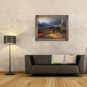 Tablou inramat - Albrecht Adam - Cal fara stapan pe campul de lupta de la Moshaisk in 1812, 60 x 80 cm - Img 2