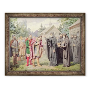Tablou inramat - Aleksei Danilovich Kivshenko - Ducele Dimitri si Sfantul Sergy la Redonezh inainte de batalia cu tatarii, 70 x 90 cm