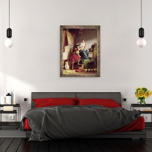Tablou inramat - Alexandre Evariste Fragonard - Rafael isi ajusteaza pozitia modelului pentru pictura Fecioarei si Copilului, 60 x 80 cm - Img 3