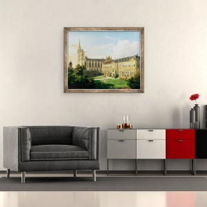 Tablou inramat - Aline Clement - Biserica Abbey Saint-Denis si scoala Legiunii de Onoare in 1840, 50 x 60 cm - Img 2