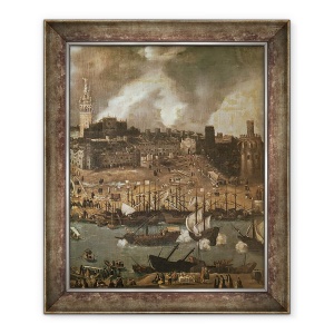 Tablou inramat - Alonso Sanchez Coello - O expeditie care pleaca din Sevilla pentru America in 1498 ulei pe panza, 50 x 60 cm