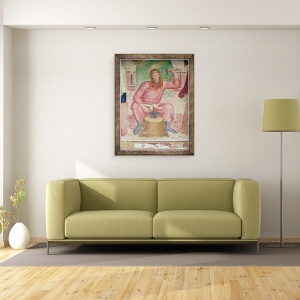 Tablou inramat - Andrea di Bonaiuto - Alegoria Bisericii Active si Triumfitoare, detaliu al unei sectiuni din dreapta jos aratand Tubal-Cain, 60 x 80 cm - Img 2