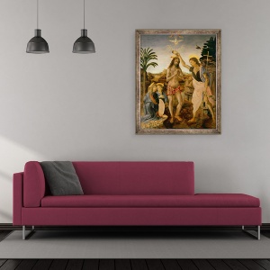 Tablou inramat - Andrea Verrocchio - Botezul lui Hristos de Ioan Botezatorul, 50 x 60 cm - Img 2