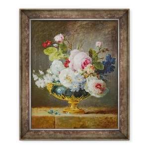 Tablou inramat - Anne Vallayer-Coster - Flori intr-o vaza albastra, 50 x 60 cm