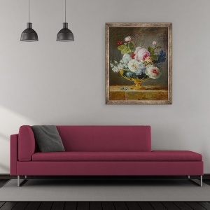 Tablou inramat - Anne Vallayer-Coster - Flori intr-o vaza albastra, 50 x 60 cm - Img 2