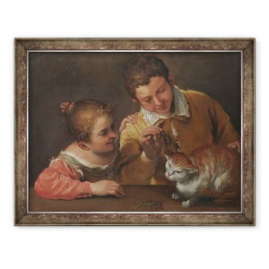 Tablou inramat - Annibale Carracci - Doi Copii tachineaza o pisica, 70 x 90 cm