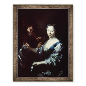 Tablou inramat - Antoine Pesne - Doamna jucand un spinet si un flautist, 60 x 80 cm
