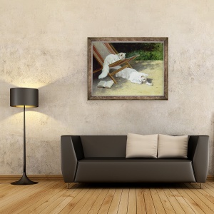 Tablou inramat - Arthur Heyer - Doua pisici albe persane cu o Ladybird de un sezlong, 60 x 80 cm - Img 2