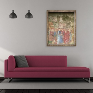 Tablou inramat - Benozzo di Lese di Sandro Gozzoli - Cladirea Turnului Babel, detaliu al casei Medicis care supravegheaza lucrarile de constructie, 50 x 60 cm - Img 2