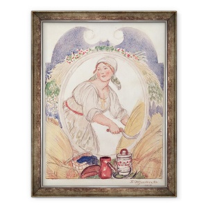 Tablou inramat - Boris Mikhailovich Kustodiev - Reaper, studiu pentru decorarea pietei Ruzheinaya Rifle din Petrograd, 60 x 80 cm