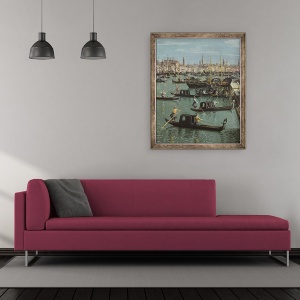 Tablou inramat - Canaletto - Gondolieri langa intrarea in Marele Canal si biserica Santa Maria della Salute, 50 x 60 cm - Img 2