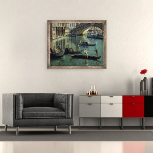 Tablou inramat - Canaletto - Gondolieri langa Podul Rialto, 50 x 60 cm - Img 2