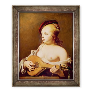Tablou inramat - Cesar Boetius van Everdingen - Jucatorul Cittern, 50 x 60 cm