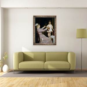 Tablou inramat - Christian Pram Henningsen - Fetita cu o papusa si asistenta ei, 60 x 80 cm - Img 2