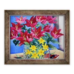 Tablou inramat - Christopher Ryland - Crini magenta si narcise, 50 x 60 cm