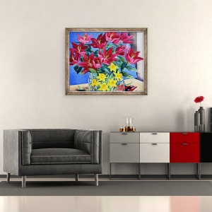 Tablou inramat - Christopher Ryland - Crini magenta si narcise, 50 x 60 cm - Img 2