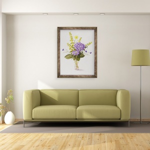 Tablou inramat - Christopher Ryland - Hortensie Albastra cu Loosestrife Galben, 60 x 80 cm - Img 2