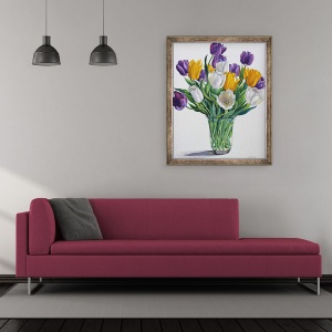 Tablou inramat - Christopher Ryland - Lalele in vaza de sticla, 50 x 60 cm - Img 2