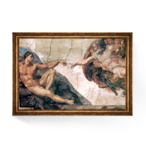 Tablou Inramat - Creation of man, Crearea lui Adam, Michelangelo, Rama Auriu, 60 x 90 cm