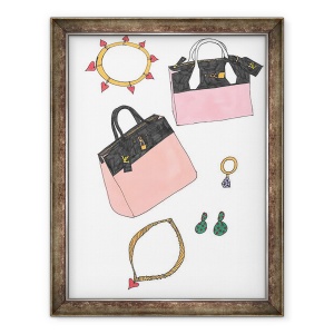 Tablou inramat - Daisy de Villeneuve - 2 genti y accesorios, 70 x 90 cm