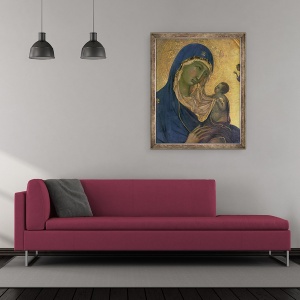 Tablou inramat - Duccio di Buoninsegna - Madonna si Copilul cu SS. Dominic si Aurea, detaliu al Madonnei si Copilului, 50 x 60 cm - Img 2