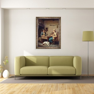 Tablou inramat - Edouard Amable Onslow - Interiorul unei cabane taranesti, 60 x 80 cm - Img 2