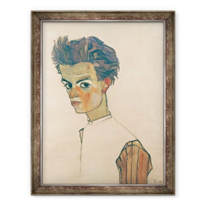 Tablou inramat - Egon Schiele - Autoportret cu camasa in dungi, 70 x 90 cm