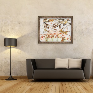 Tablou inramat - Egyptian 18th Dynasty - Pescuitul si pasarile in mlastini, detaliile pasarilor, de la Capela Mormantului din Menna, 60 x 80 cm - Img 2