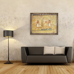 Tablou inramat - Egyptian 19th Dynasty - Zeul Soarelui Ra in barca sa solara, protejat de bobinele unui sarpe, 60 x 80 cm - Img 2