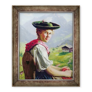 Tablou inramat - Emil Karl Rau - Fata cu o palarie in peisaj montan, 50 x 60 cm