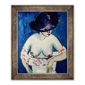 Tablou inramat - Ernst Ludwig Kirchner - Femeie pe jumatate dezbracata cu o palarie, 50 x 60 cm