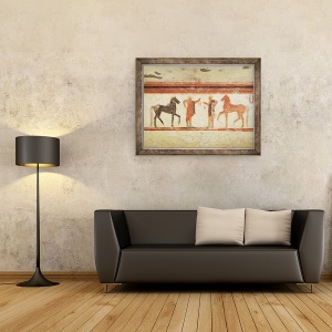 Tablou inramat - Etruscan - Caii si calaretii care tin fraiele, de la mormantul baronului, 70 x 90 cm - Img 2