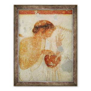 Tablou inramat - Etruscan - Detaliu al muzicianului care canta la titera sau la lira, din Mormantul Tricliniumului, 70 x 90 cm
