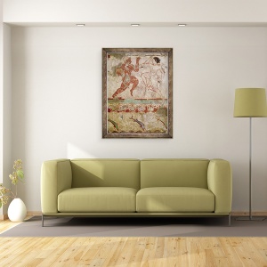 Tablou inramat - Etruscan - Doi dansatori si delfini sarind prin valuri, friza din mormantul leoaicelor in necropola, 60 x 80 cm - Img 2