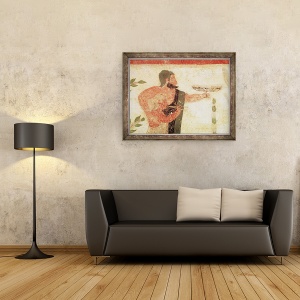 Tablou inramat - Etruscan - seful unui barbat si copil jucand un flaut dublu, de la mormantul baronului, 70 x 90 cm - Img 2