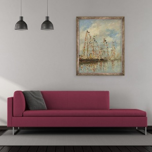 Tablou inramat - Eugene Louis Boudin - Yacht Basin at Trouville-Deauville, 50 x 60 cm - Img 2