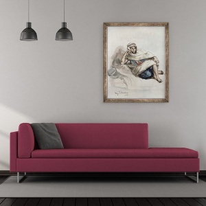 Tablou inramat - Ferdinand Victor Eugene Delacroix - Arab asezat, 70 x 85 cm - Img 2