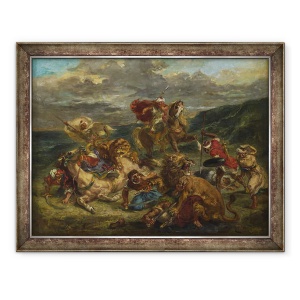 Tablou inramat - Ferdinand Victor Eugene Delacroix - Vanatoare de lei, 70 x 90 cm