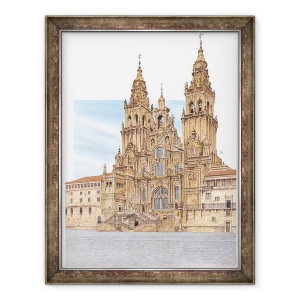 Tablou inramat - Fernando Aznar Cenamor - Santiago de Compostela. Fatada vestica. Spania, 60 x 80 cm