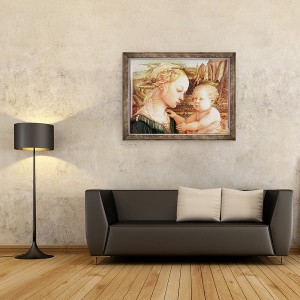 Tablou inramat - Fra Filippo Lippi - Detaliu al Madonnei si Copilului cu ingeri, 70 x 90 cm - Img 2
